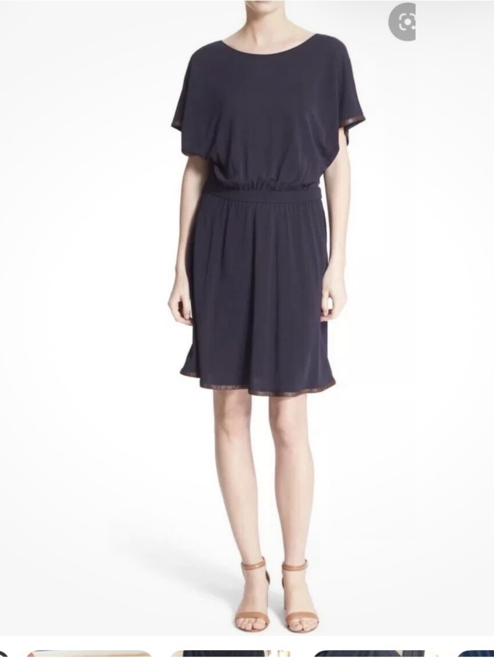 Tory Burch 'Shia' Vegan Leather Trim Blouson Dress- Navy- Small- $395